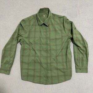 Title Nine Button-Up Tuolumne Tech Shirt Long Sleeve Plaid Green Womens Size M